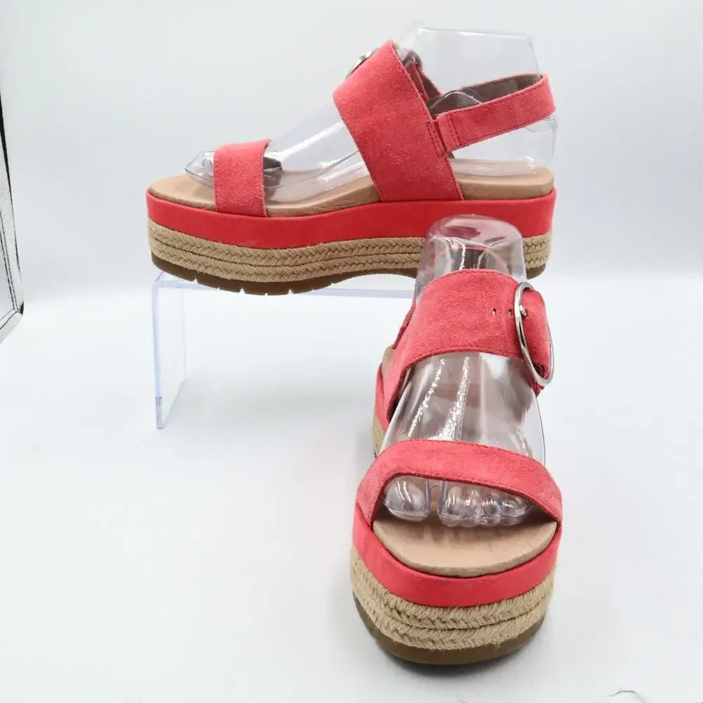 UGG April Platform Espadrille Sandals Coral Pink Suede Women’s Size 6.5